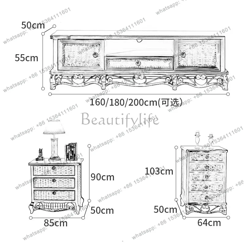 zj. Rattan TV cabinet coffee table combination new high-end household storage and storage integrated cabinet
