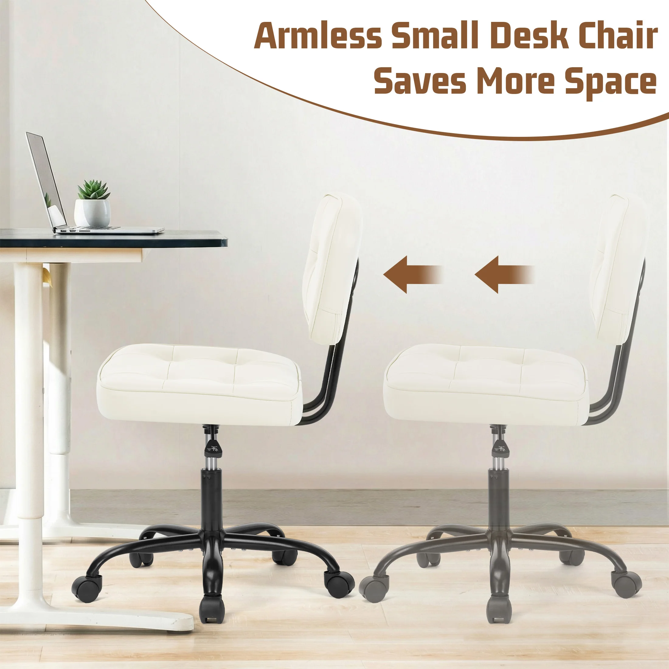 #￥JHK Armless PU Leather Ergonomic Office Chair with Lumbar Support Rolling Swivel Adjustable Height