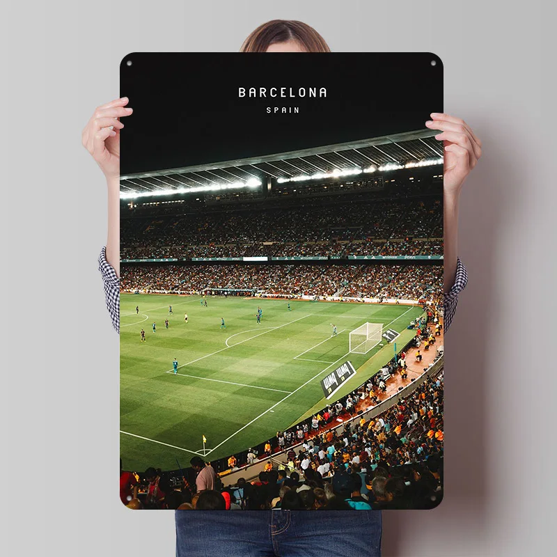 Cartel de Metal de Barcelona, póster artístico de pared, decoración de escritorio, carteles de estaño de fútbol para decoración del hogar, decoración Interior de cueva de hombre para sala de juegos