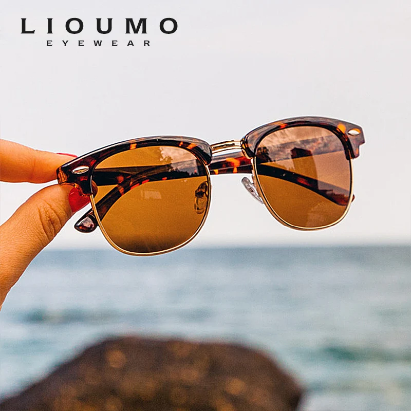 LIOUMO Trendy Rivet Frame occhiali da sole Cat Eye per uomo occhiali polarizzati a specchio blu occhiali da guida antiriflesso da donna zonnebrillen