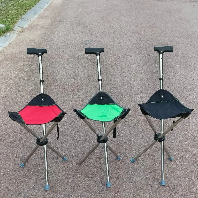 Foldable cane chair, 4-in-1 adjustable hiking cane with seat, retractable non-slip walker, portable rest stool