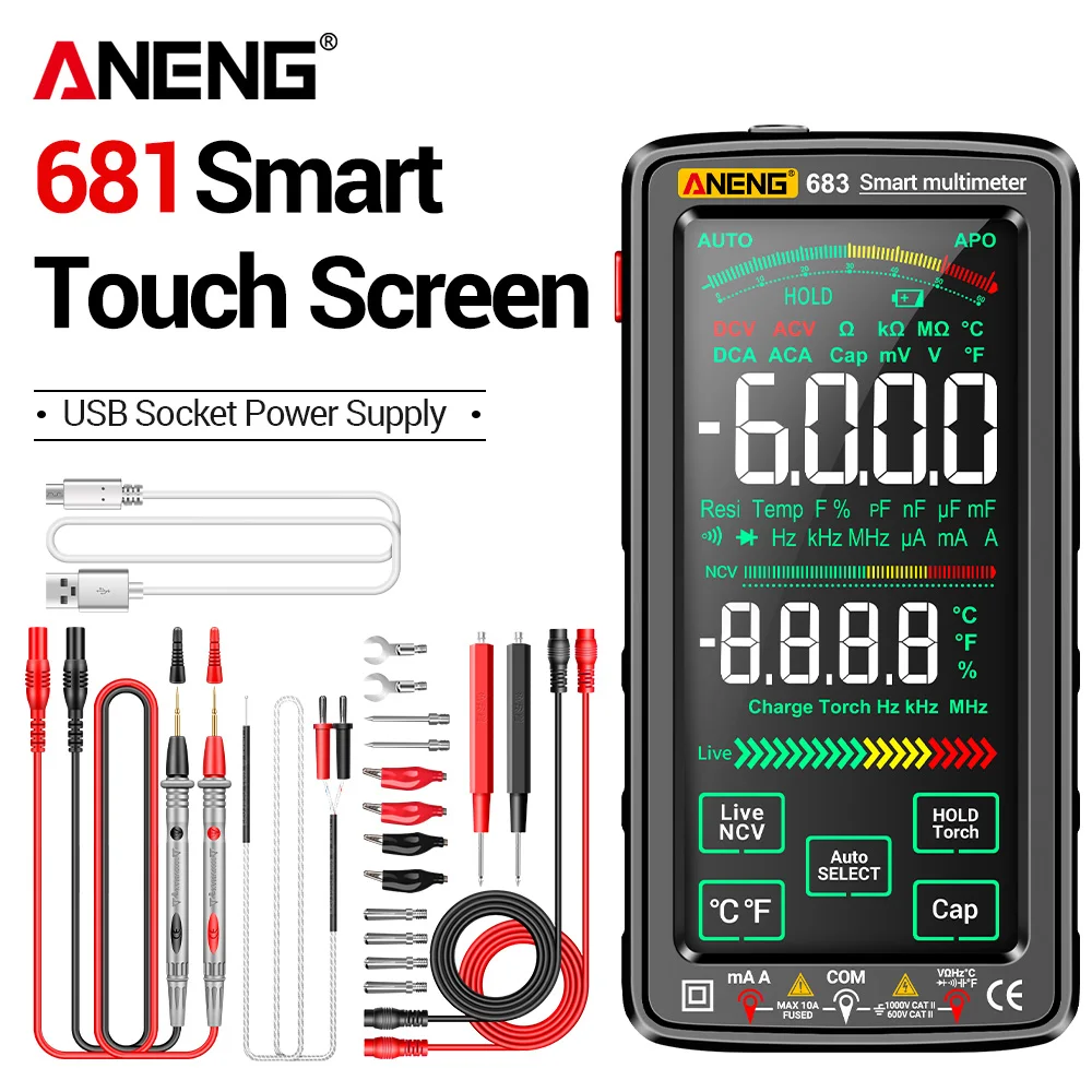 Touch Screen Smart Multimeter Tester ANENG 683 Rechargeable AC/DC Voltage Current Buzzer Diode NCV Electrician Repair Tools ﻿