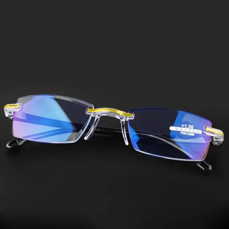 New Anti Blue Ray Reading Glasses Fashion Men Women Rimless Cutting Presbyopia Eyewear for Ladies Blue Light Protect Glasses