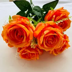 Orange Artificial Silk Roses Simulation Flowers Wedding Bridal Bouquets Home Garden Tea Table Rose Flower Arrangement Decoration