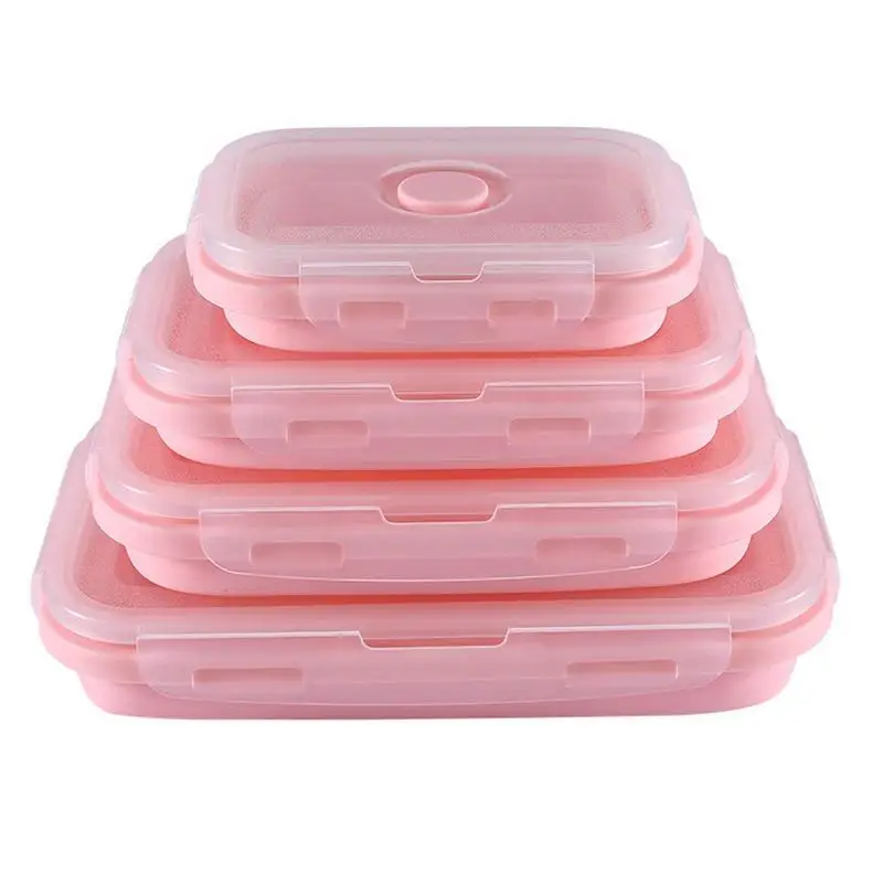 Camping Food Storage Travel Containers For Food Stacking Foldable Silicone Camping 4 Pack Bowls With Lids