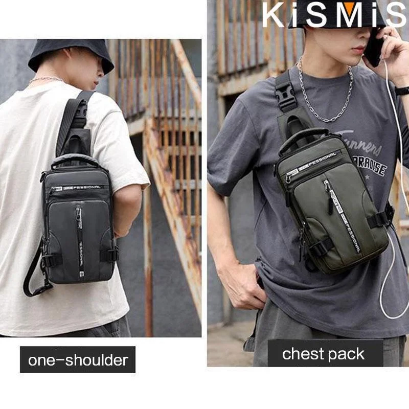 KISMIS Herren Multifunktions-Umhängetasche, Schultertuch, Brusttaschen, Umhängetasche, lässig, für Herren, USB-Ladehandtasche – Detail 11