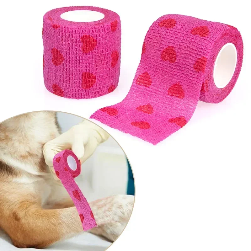 Bandagem elástica respirável médica para cães e gatos, não-tecido, autoaderente, ferida ao ar livre, fita esportiva retrátil, acessórios para cães