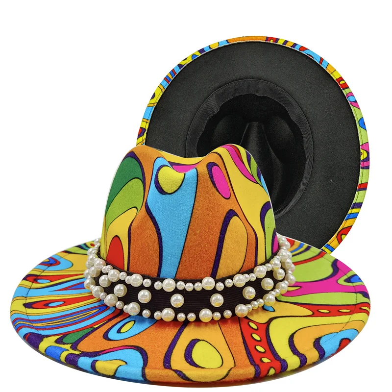 Luzem cena kapelusz fedora dla kobiet krawat barwione kapelusz 3d malowane filcowy kapelusz na przyjęcie do czapki model zdjęcie szerokie rondo panama czapka czapka unisex