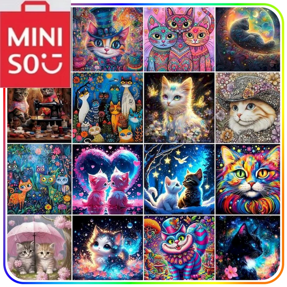 MINISO Diamantmalerei Komplettset Zubehör, Katzentiere, 5D-Diamantbilder, Diamantkunst, Bohrer, Diy Arts Craft