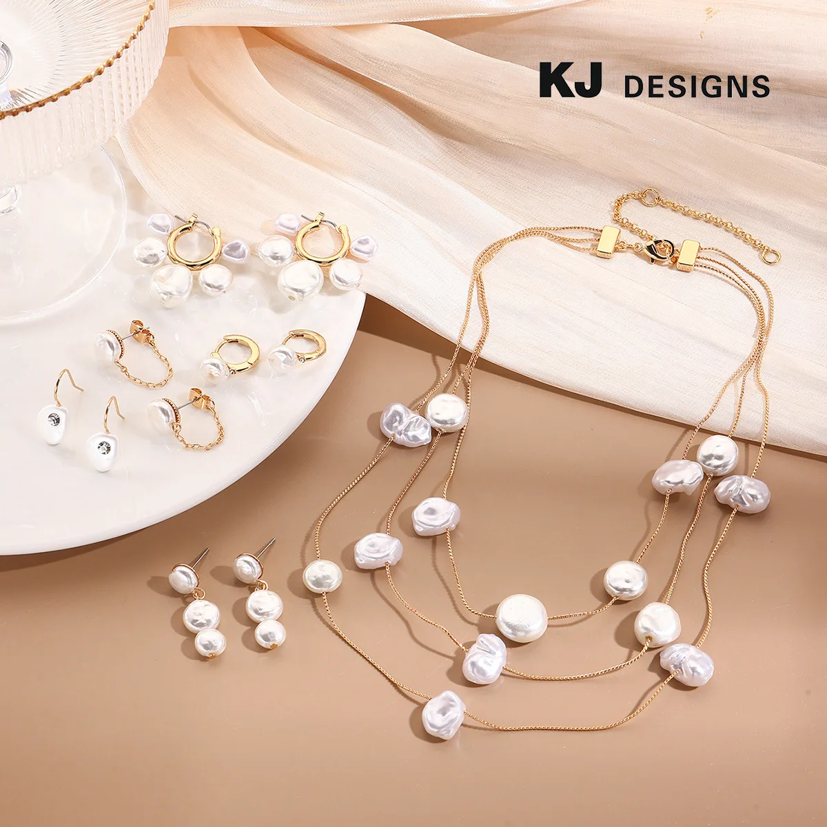 Pearl tassel long stacked necklace French light luxury dream Mori fashion super fairy beaded earrings party