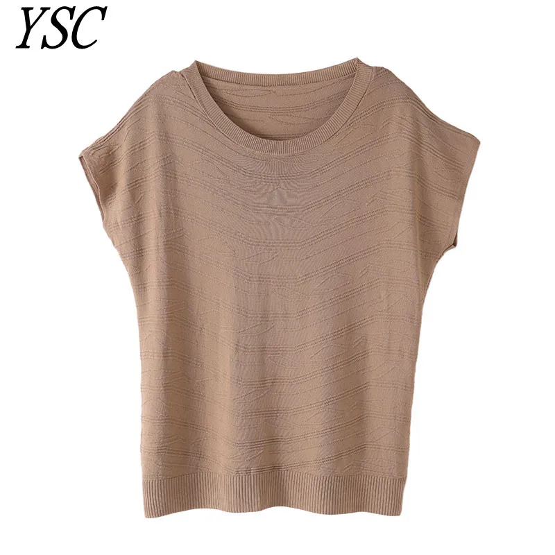 

YSC2024 New Fashion Women's High quality knitting ice shreds Sweater Round neck short sleeved Seamless style Refreshing Pullover