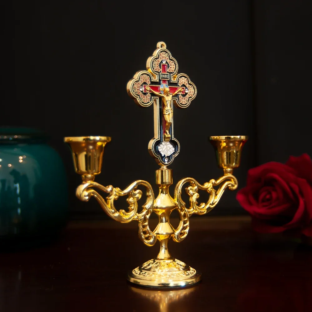 Unique Latest Eastern Orthodox Church Cross Decorative Candlestick with Ritual Cross and Incense Burner