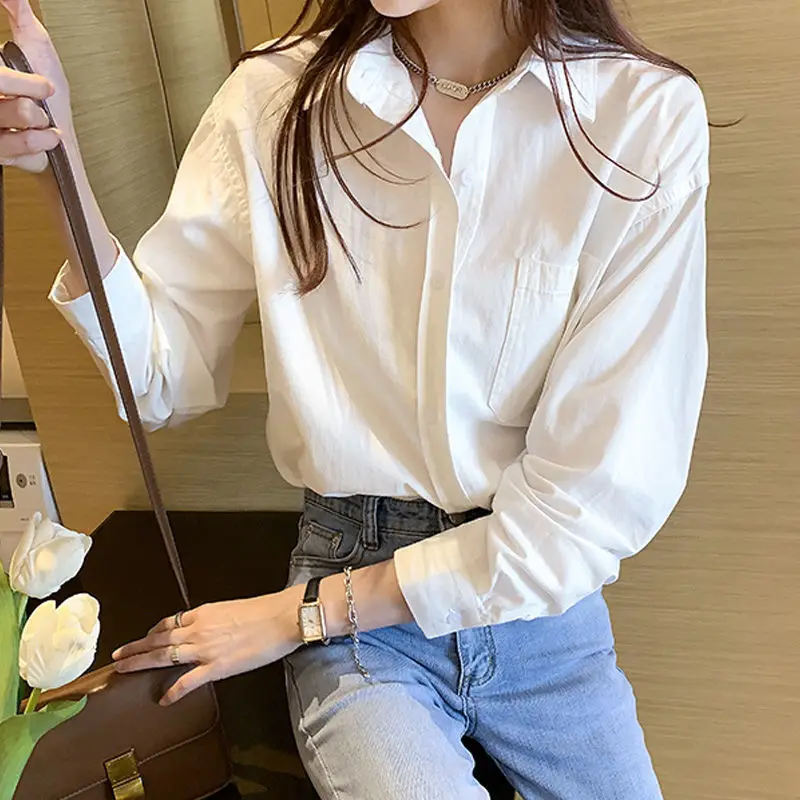 Oversized Casual Temperament Mid Length Long Sleeve Shirt for Women\'s Spring Autumn Slimming Versatile Fashionable Commuting Top