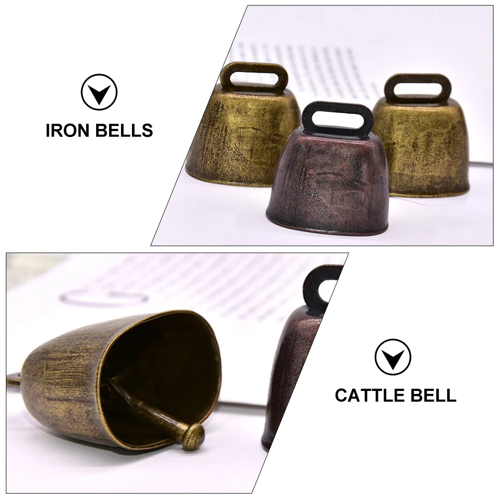 4 Pcs Metal Cow Bell Iron Bells and Goat Bronze Large Cowbell Ring Doorbell Chime Anti-lost Tinkle Anti-theft