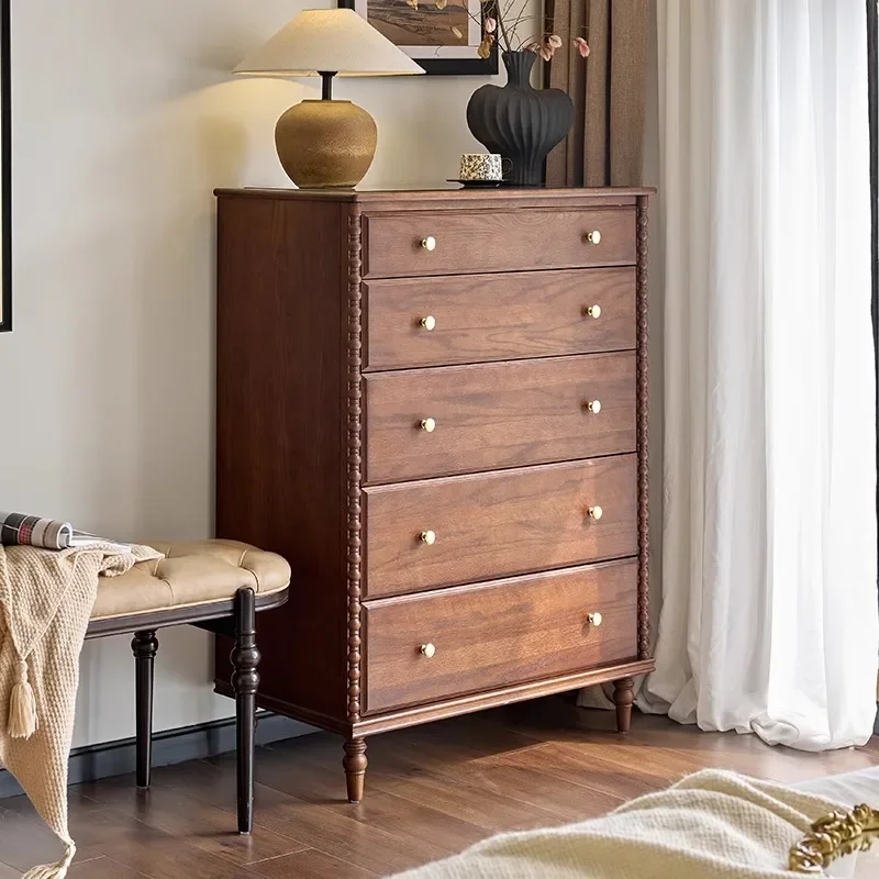 H1 retro chest of drawers storage solid wood locker bedroom bedside storage cabinet living room against the wall