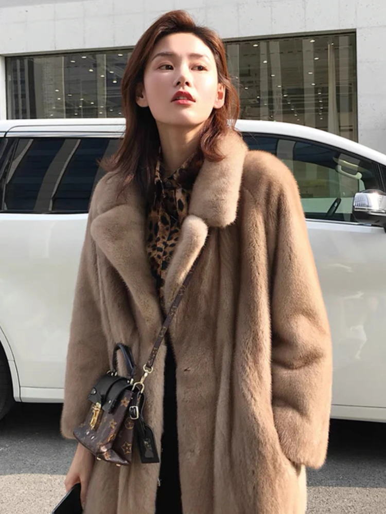 Fur Coat Women's Mid-Length Three-Button Long Sleeve Artificial Mink Hair Winter Loose Slimming Fashion Basic Color All-Matching