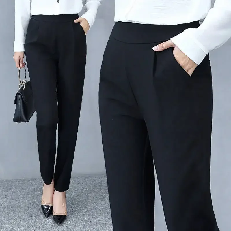 Women's High Waist Pants Spring and Summer Thin Stretch Women's Loose Trousers Casual Suit Pants Straight Office Ladies Clothes