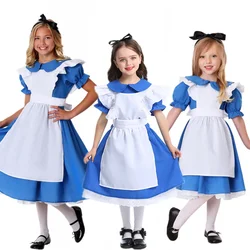 Kids Child Alice In Wonderland Costume Blue Maid Apron Lolita Dress Up for Cosplay Girls Purim Halloween Party Fantasia Costumes