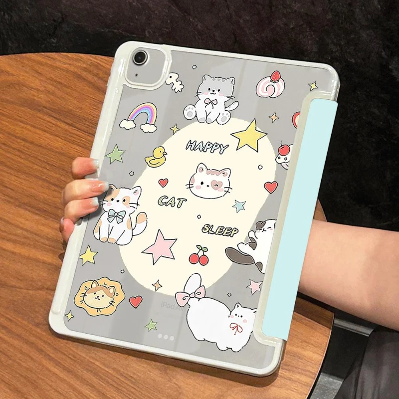 Smart Cover Case for 2021 10.2 7/8/9 Generation Pro 11 2nd 3rd 4th Ipad Mini6 8.3 Cute Happy Kitten Tablet Case 9.7 5th 6th Gen