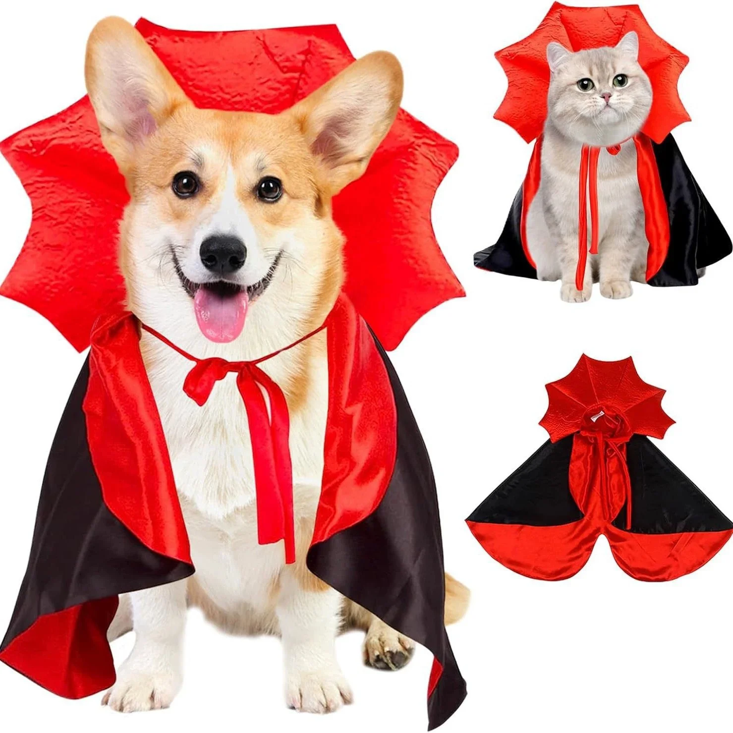 Halloween-Haustierumhang mit Fledermausflügeln, verstellbarer Vampirumhang für Welpen, Kätzchen, Hunde und Katzen, ideal für Cosplay-Partys und Feiertagsdekorationen. – Detail 2