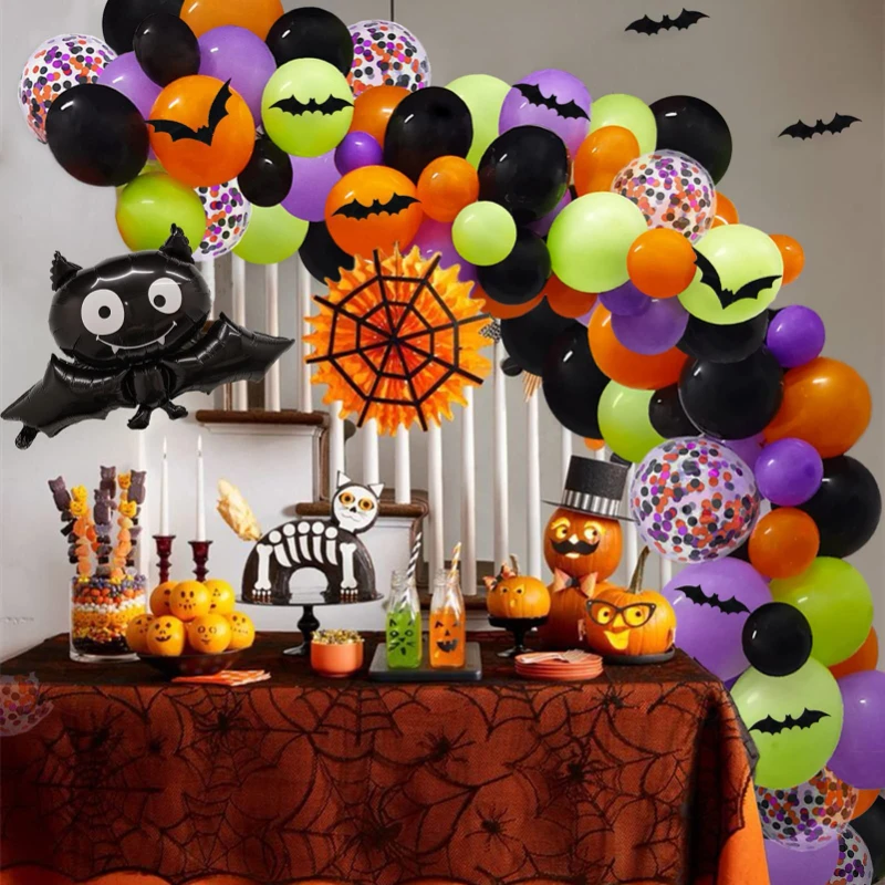 

Halloween Balloon Garland Arch Kit With Spider Web Orange Purple Black Latex Balloons Halloween Horror Party Decoration 2023