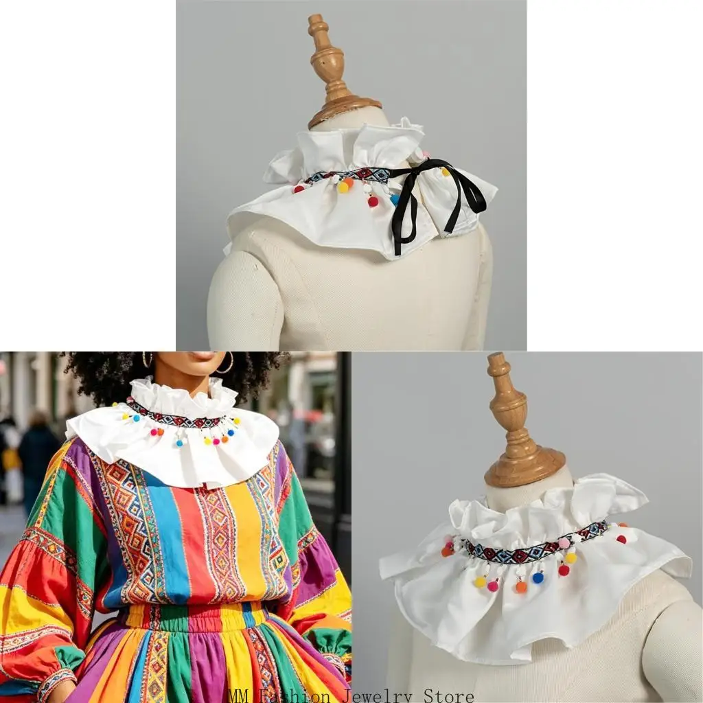

Elegant Bohemian Detachable Collar with Embroidery and Ruffle Design Satined Neck Accessory For Casual Formal Outfit D0UB