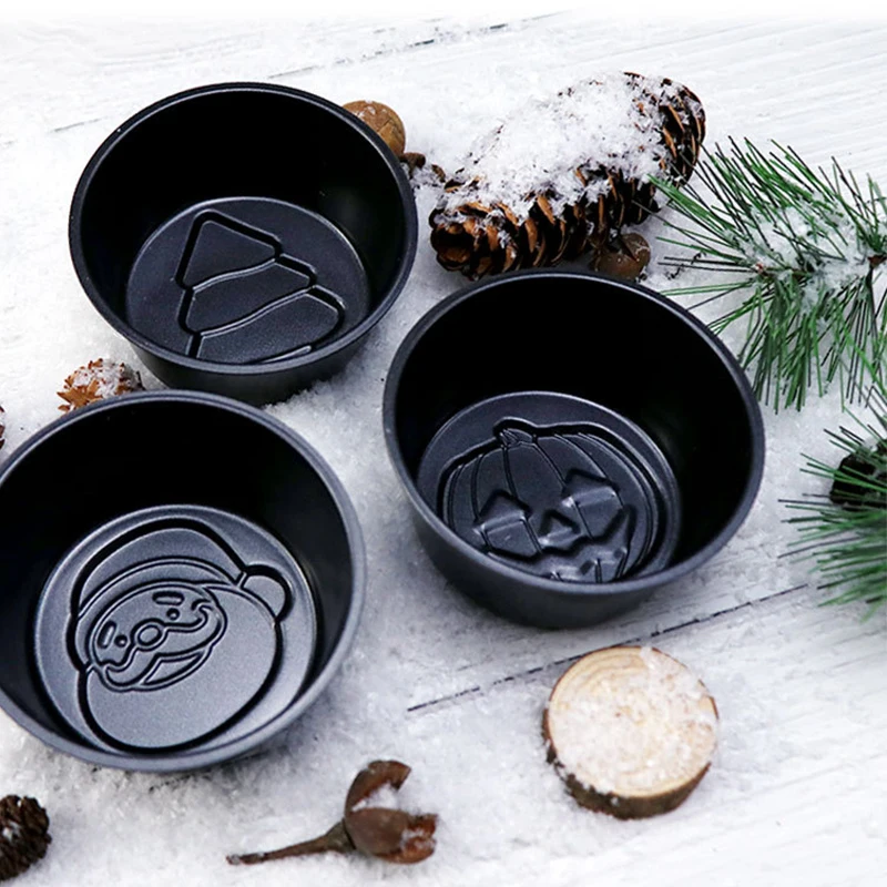 

6pcs/set DIY Christmas Tree Pumpkin Santa Claus Mold Carbon Steel Cake Cup Egg Tart Pudding Cup Jelly Muffin Cute Cup Non stick