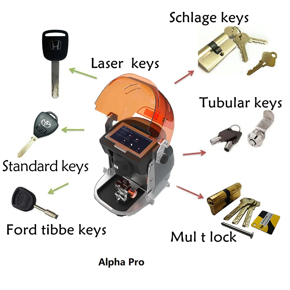 KuKai Alpha Pro Key Cutting Machine For Auto Laser Keys Tubular Mul T Lock Ford Tibbe Schlage Key Locksmith Tool