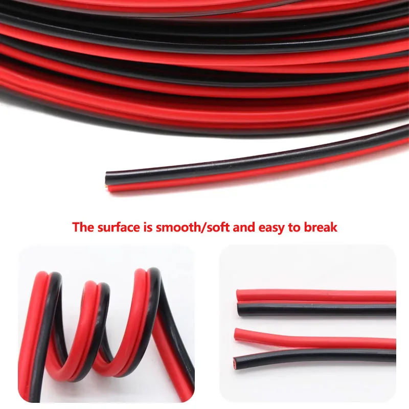 RVB 2-Wire Electric Cable Strand 0.3/0.5/0.75/1/1.5/2.5mm2 Electric Cable Vehicle Line Car Cable Flat Twin Red/Black