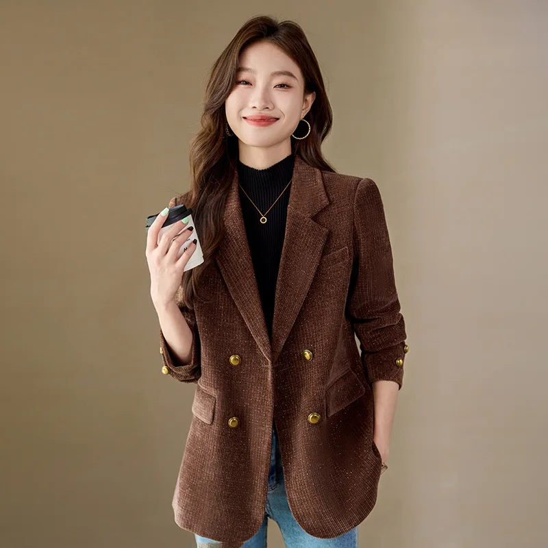 

Модный женский пиджак, женский черный, красный, кофейный костюм с длинными рукавами, пальто, женская повседневная куртка, осенне-зимняя двубортная верхняя одежда