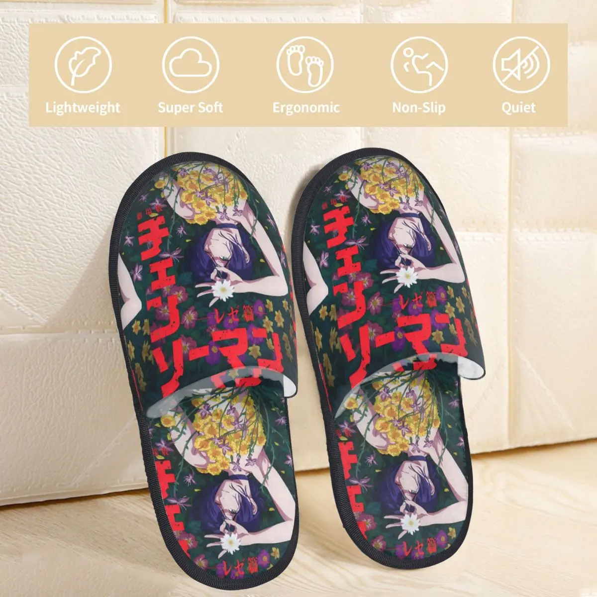 Winter House Slippers Chainsaw Man Reze Accessories Household Fur Slides Slippers Living Room Anime Movie Cozy Non-skid Slides