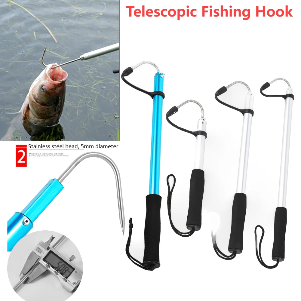 60/89/116cm Telescopic Retractable Fish Gaff Stainless Ice Sea Fishing Spear Hook Tackle Professional Gripper Tool Accessories