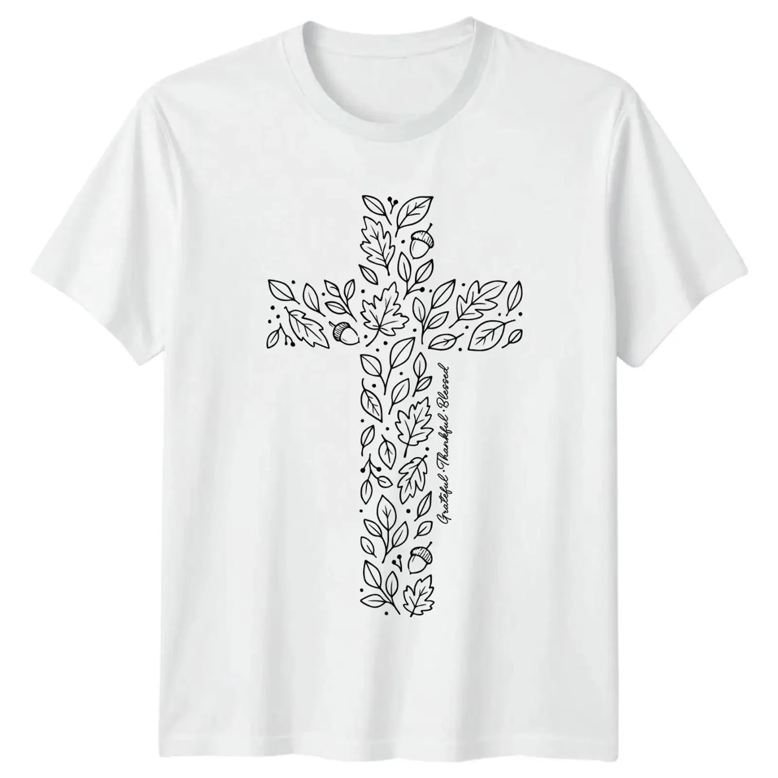 Grateful Thankful Blessed Cross Thanksgiving Religion Herren Damen Grafik T Shirt vintage Washed Slightly Breathable Stretched