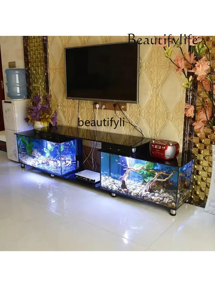 TV Cabinet Fish Tank Aquarium Super White Glass Living Room Coffee Table Medium and Small Back Filter Square Change Water