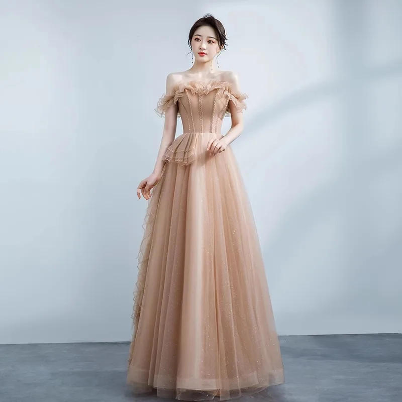 

One Shoulder Annual Meeting Evening Dress for Women 2026New High End Adult Gift Booking Wedding Banquet Art Exam Host Long Dress