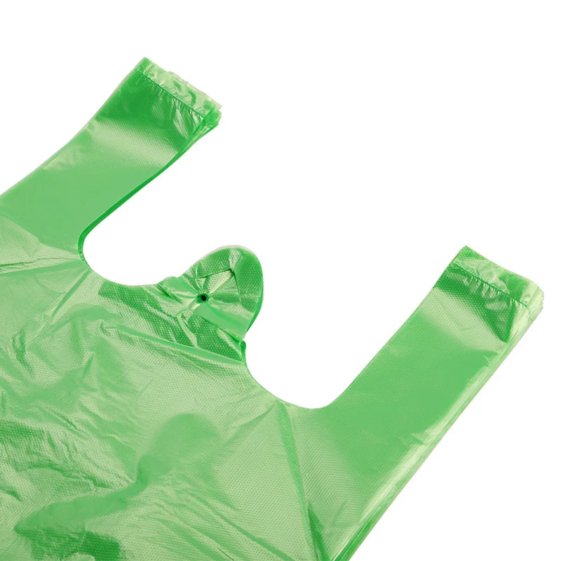 100pcs/pack Green Plastic Bag Supermarket Carry Out Bag Disposable Vest Bag with Handle Kitchen Living Room Clean Food Packaging