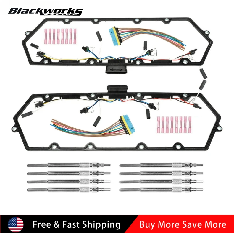 

F81Z-6584-AA F4TZ-12A342-BA F81Z6584AA Valve Cover Gaskets with Harness Glow Plug Set for 1999-2003 Ford 7.3L Powerstroke
