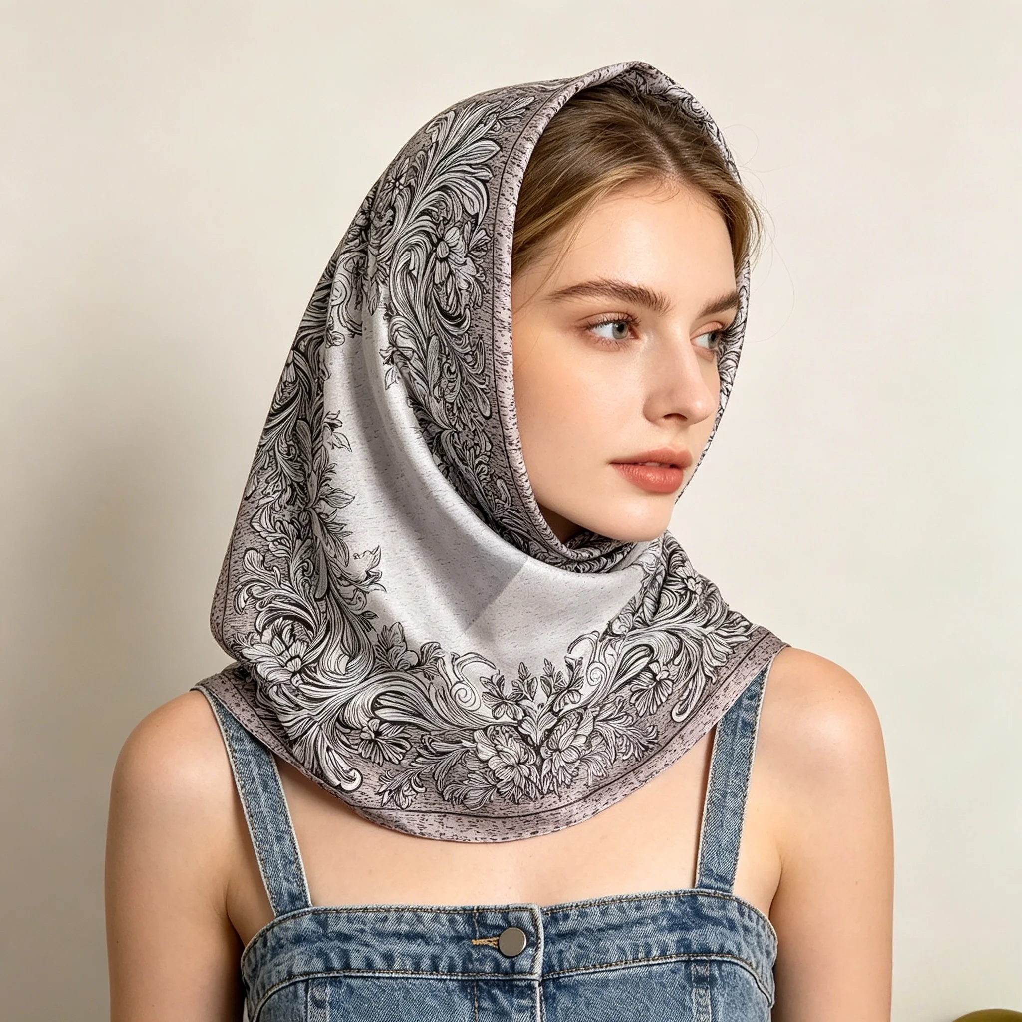 Flower Printed Designer 70cm Square Women's Scarf Satin Scarves Fashion Shawl Headscarf Headband Bandana Hijab Wrap