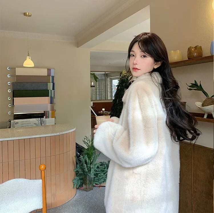 フェイクファーガールズコートコートレディースハイウエストイレギュラーホリデーウィフストリートウェアヴィンテージシルキーミックスコットングレーパフレギュラースリム