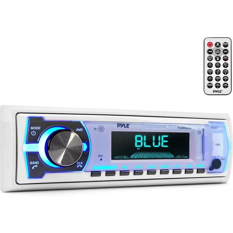 

Bluetooth Stereo Radio - 12v Single DIN Style Boat In dash Radio Receiver System with Built-in Mic, Digital LCD, RCA,MP3,USB, SD