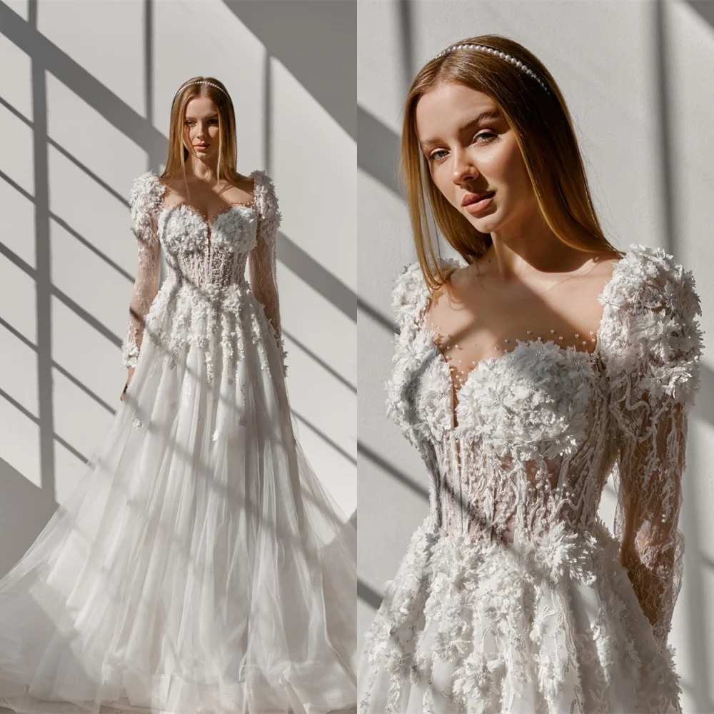 

Customized Elegant White Organza Wedding Dress Exquisite Strapless Long Sleeves Court Train Appliques Backless Bridal Gowns