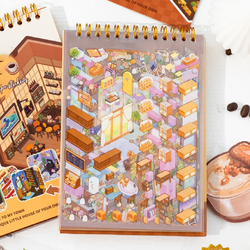 Mr Paper 20 unids/bolsa Dream Town Story Series libro de pegatinas de escenografía lindo almacenamiento de dibujos animados escena en miniatura pegatinas de cabina DIY mano