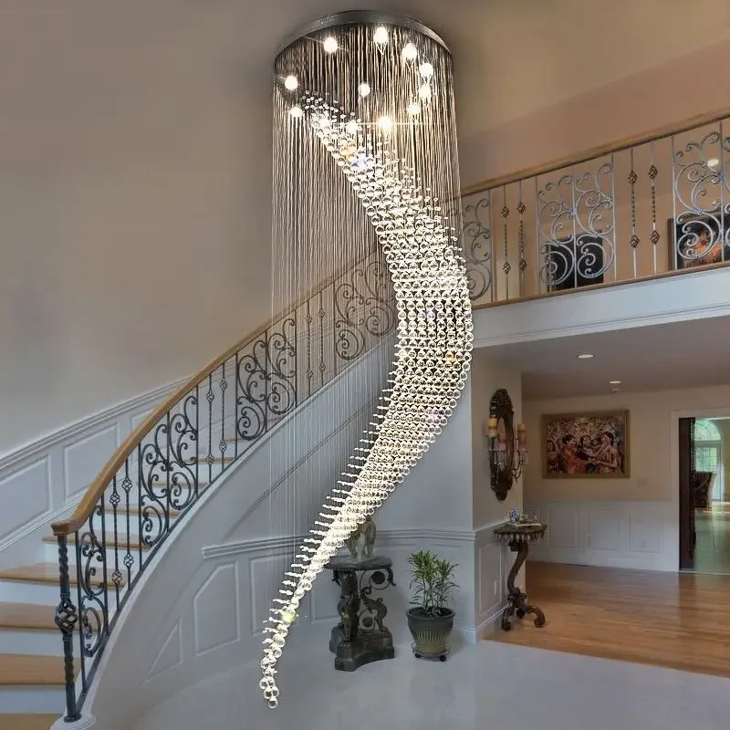 Imagem -04 - Modern Staircase Crystal Chandelier Luxo Design Espiral Salão Luminária Sala de Estar Sala de Jantar Suspensão Wire Lamp