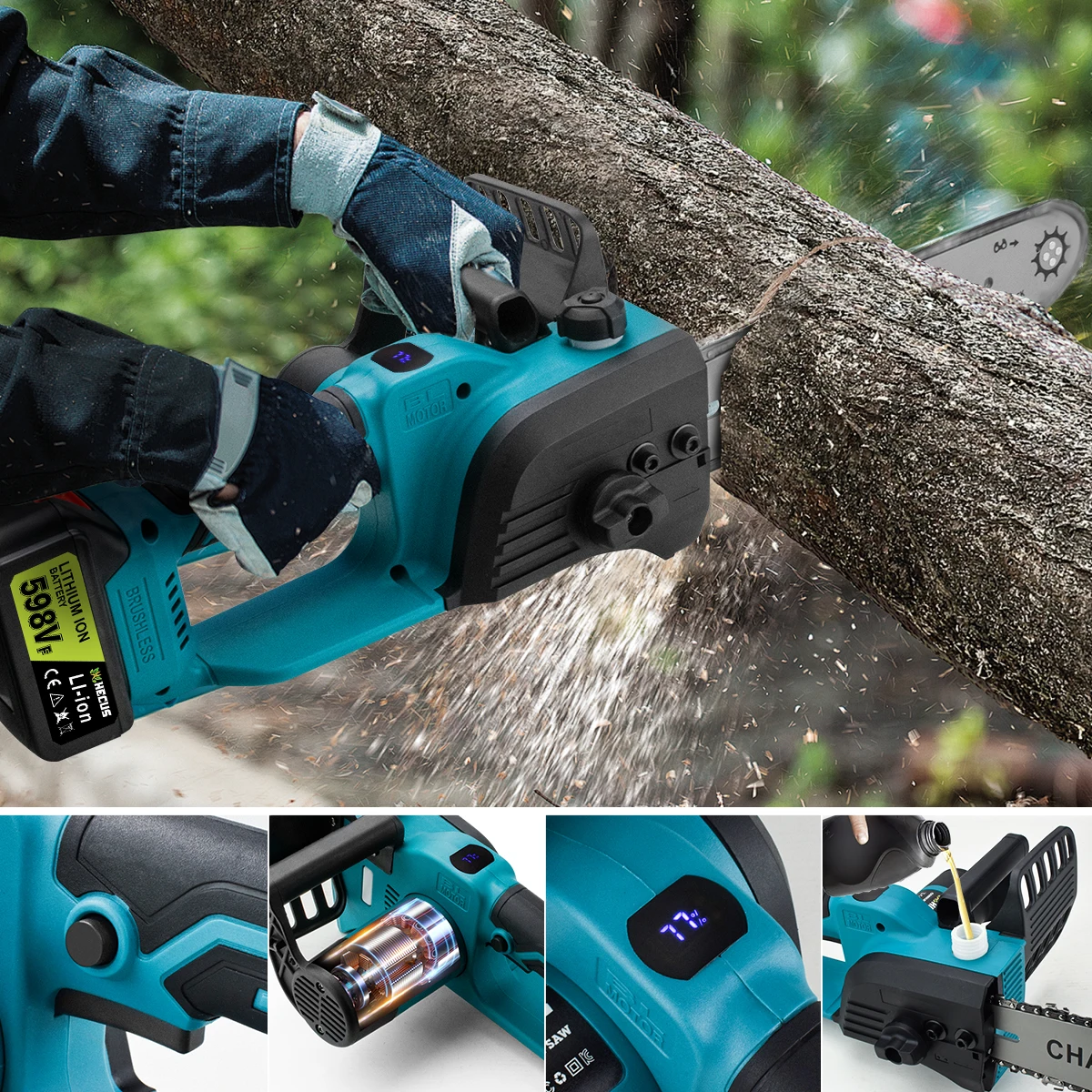 12 Inch Brushless Electric Chain Saw With Oiler Cordless Handheld Chainsaw Graden Pruning Saw Power Tools for Makita 18V Battery