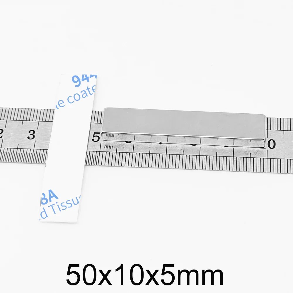 50x10x5mm Thick Block Rare Earth Magnet With Self Double-Sided Tape 50*10*5 Neodymium Magnets 50x10x5
