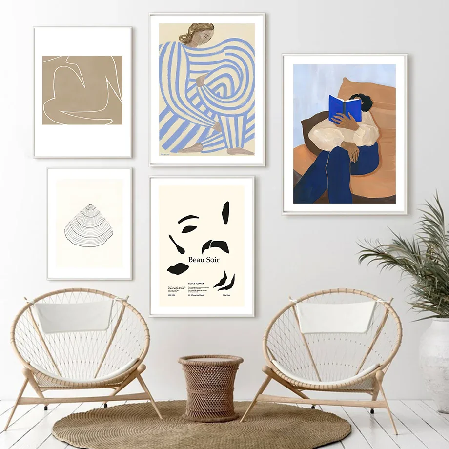 Classic Abstract Wall Art Line Girl Couple Book Hd Canvas Print Poster Home Living Room Bedroom Decorative Painting
