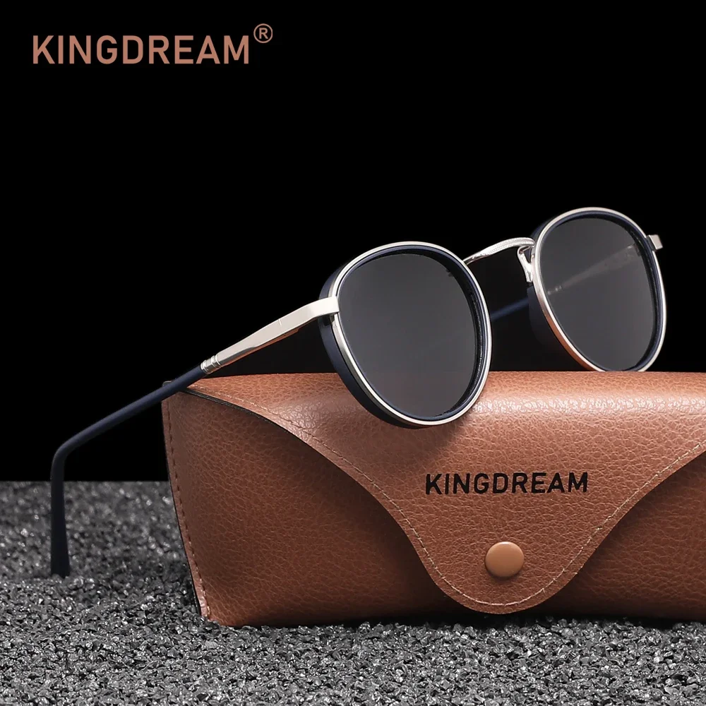 KINGDREAM Polarisierte Sonnenbrille mit rundem Rahmen für Herren und Damen, Design, Retro-UV400-Brille, blendfrei, lässige Fahrbrille