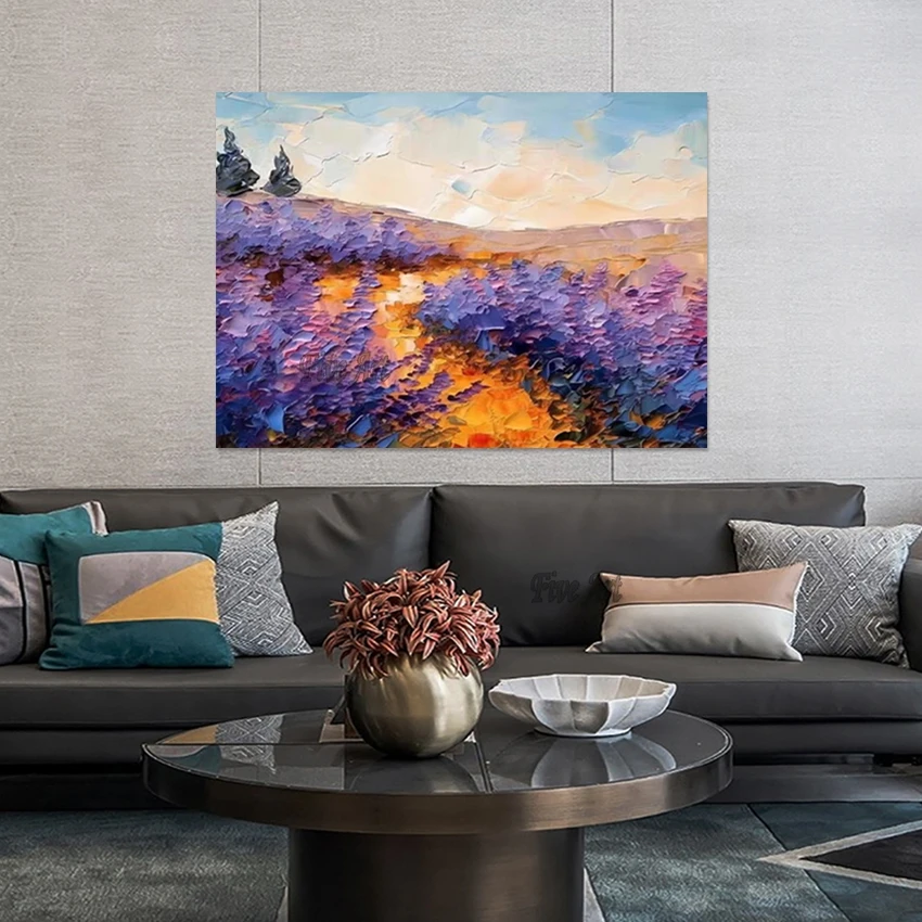 حجم كبير، فن قماش الكتان، لوحات زيتية للمناظر الطبيعية على شكل زهور، بدون إطار، صورة المناظر الطبيعية، تصميم أكريليك تجريدي