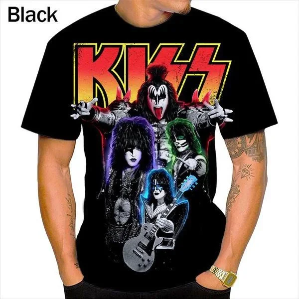 Letnia moda męska Hip Hop Punk Osobowość Koszulka z krótkim rękawem American Rock / Heavy Metal Kiss Band 3D Print Music T Shirt