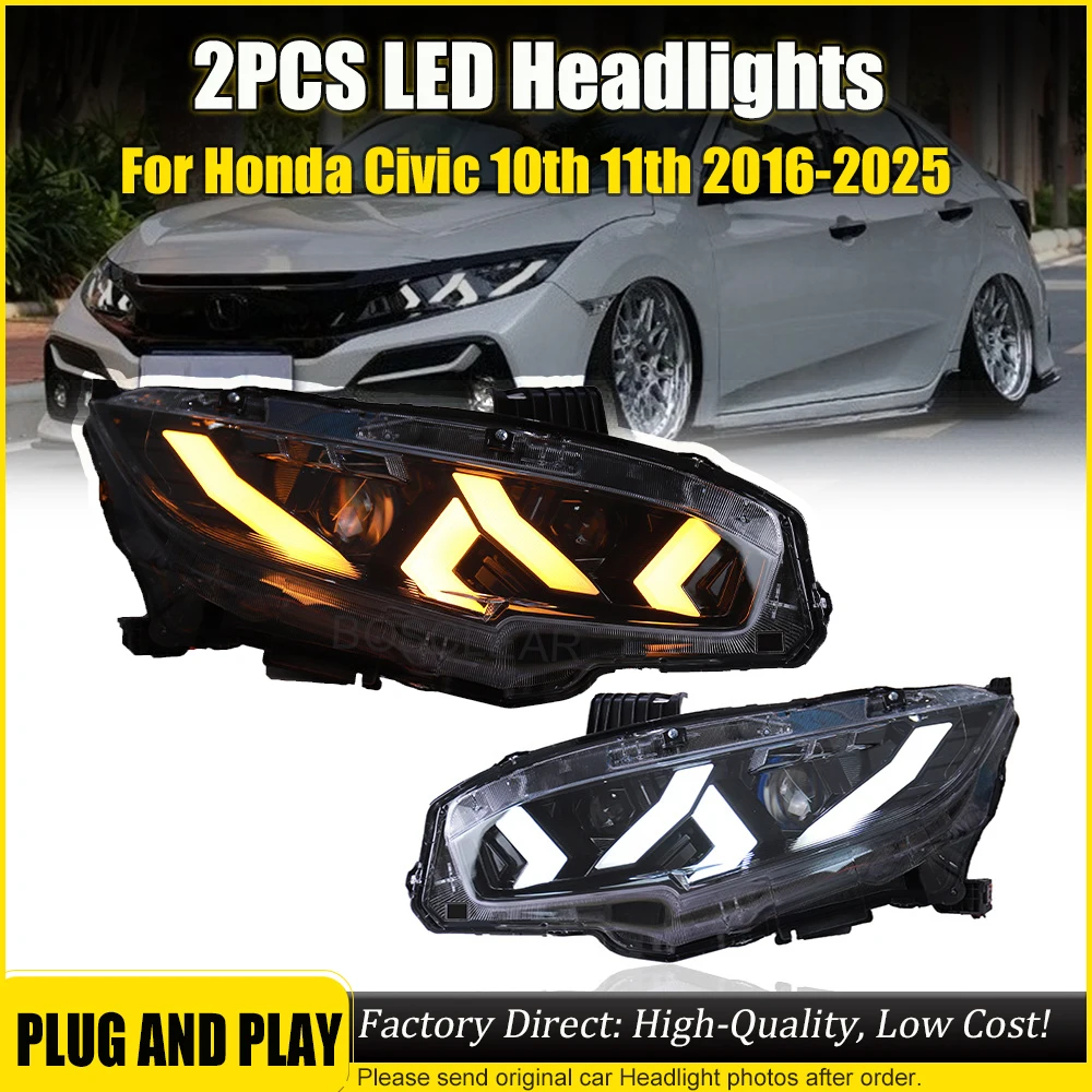 

LED Headlight For Honda Civic 10th 11th Gen sedan/Sport/Touring/Si/Type R 2016 2017 2018 2019 2020 2021-2025 Headlamp Assembly